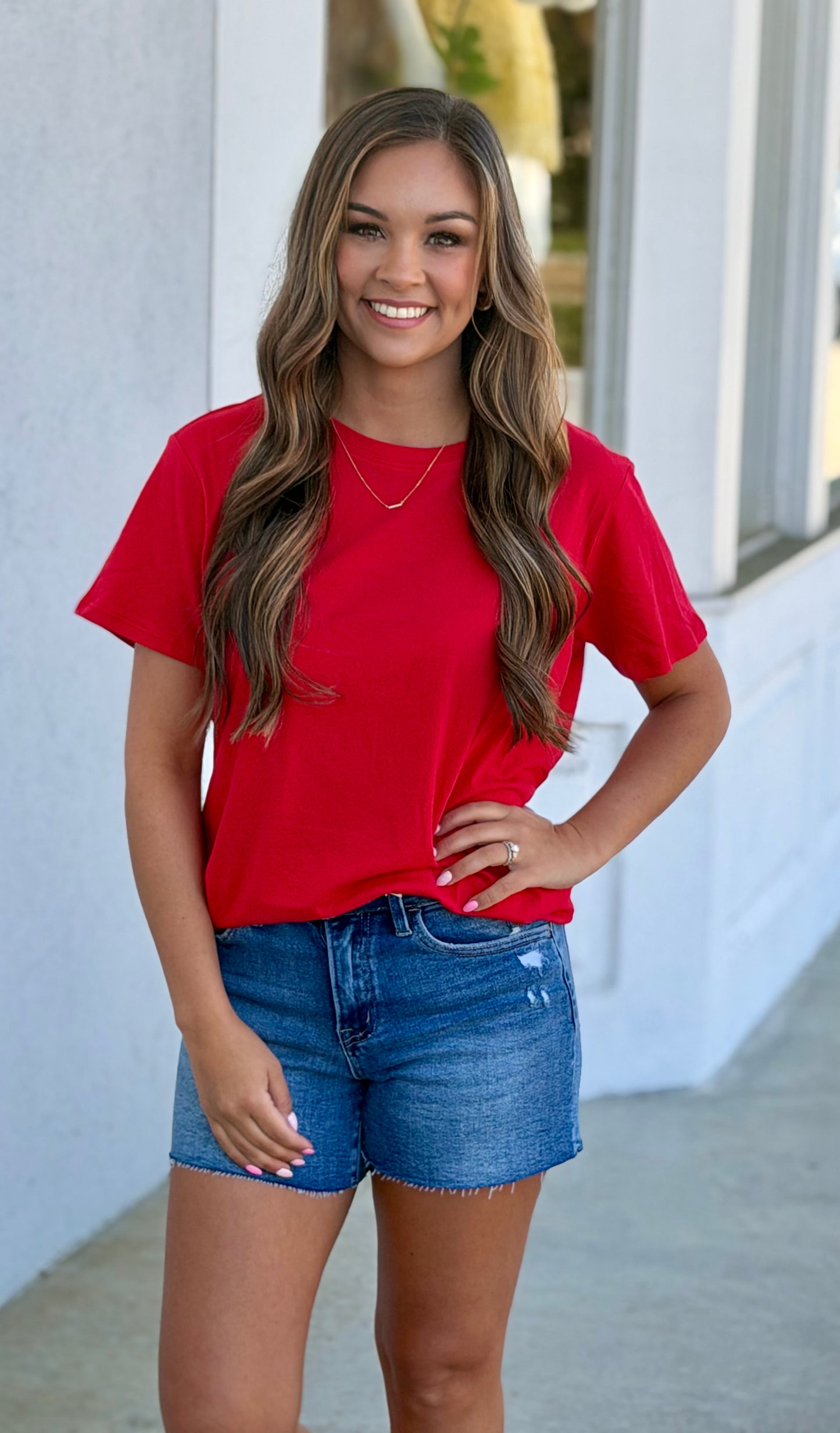Cotton Boyfriend Round Neck Tee, Ruby