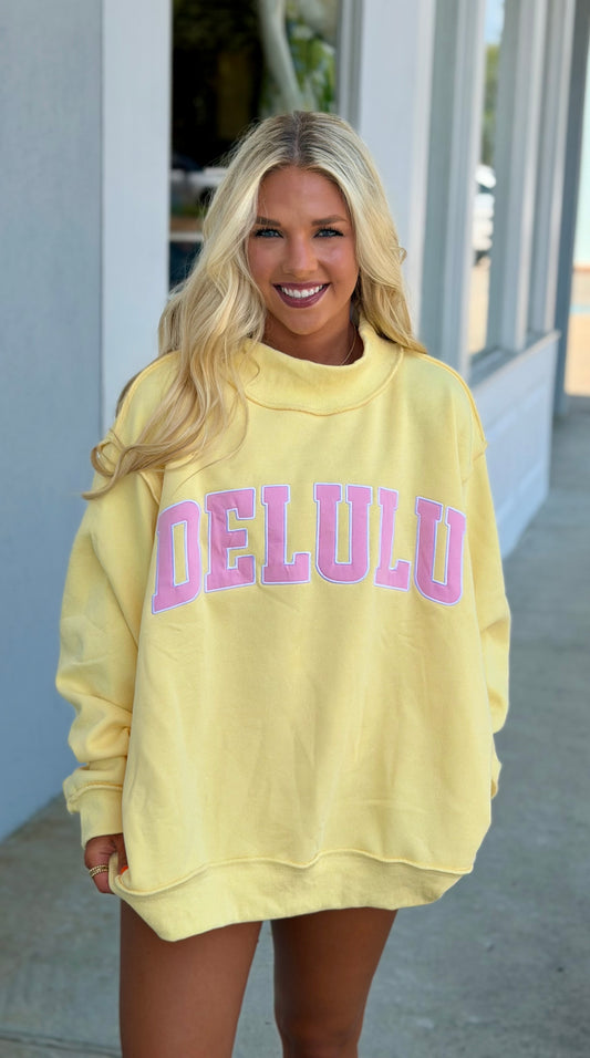 Delulu Embroidered Mock Neck Sweatshirt