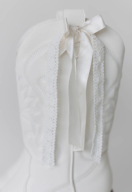 White Lucilla Cowgirl Boot w/Ribbon