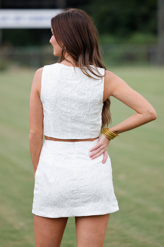 Jacquard Wavy Button Detail Skort, Off White