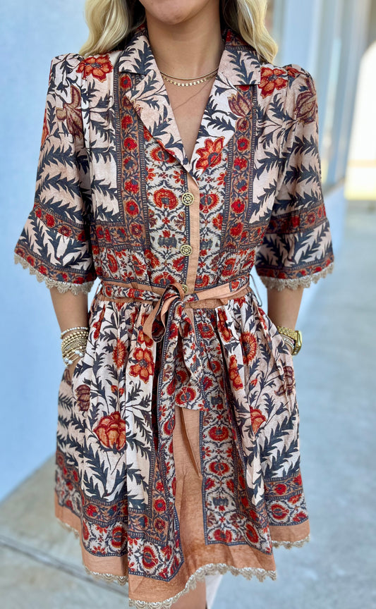 Puff Sleeve Belted Mini Dress