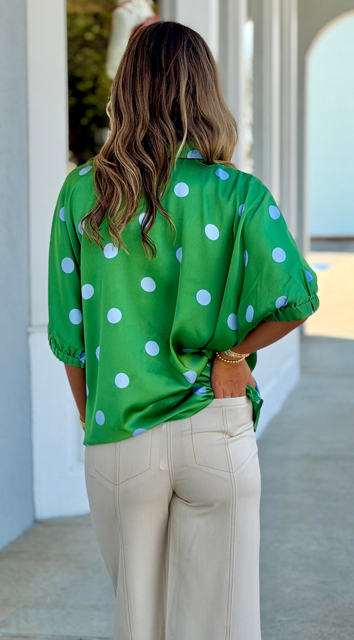 Green Polka Dot Satin Top