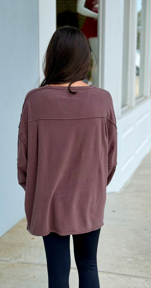 Classic Cotton Oversized Long Sleeve, Coffee Bean