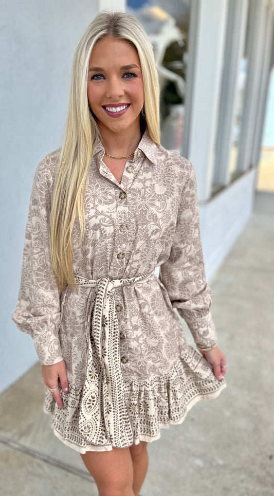 Linen Floral Button Down Dress