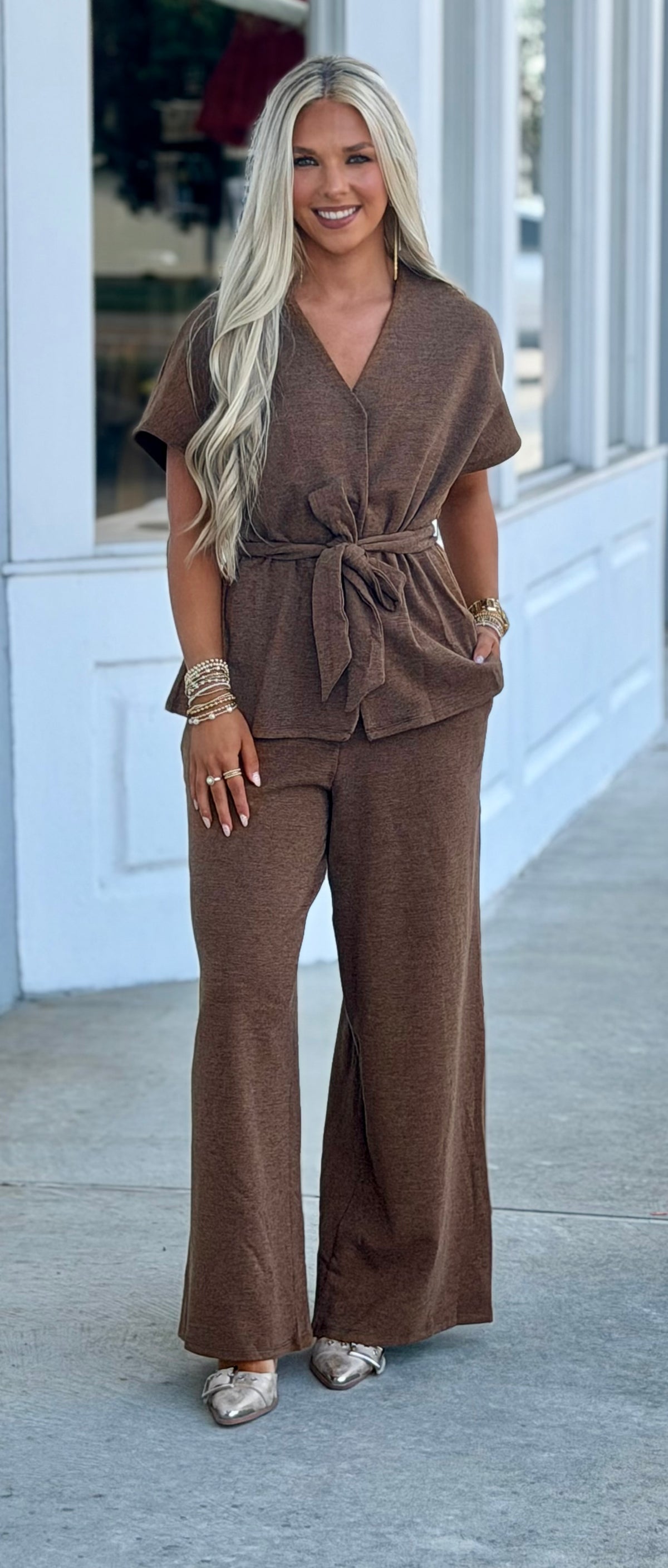 Camel Soft Brush Wide Leg Pull On Pants