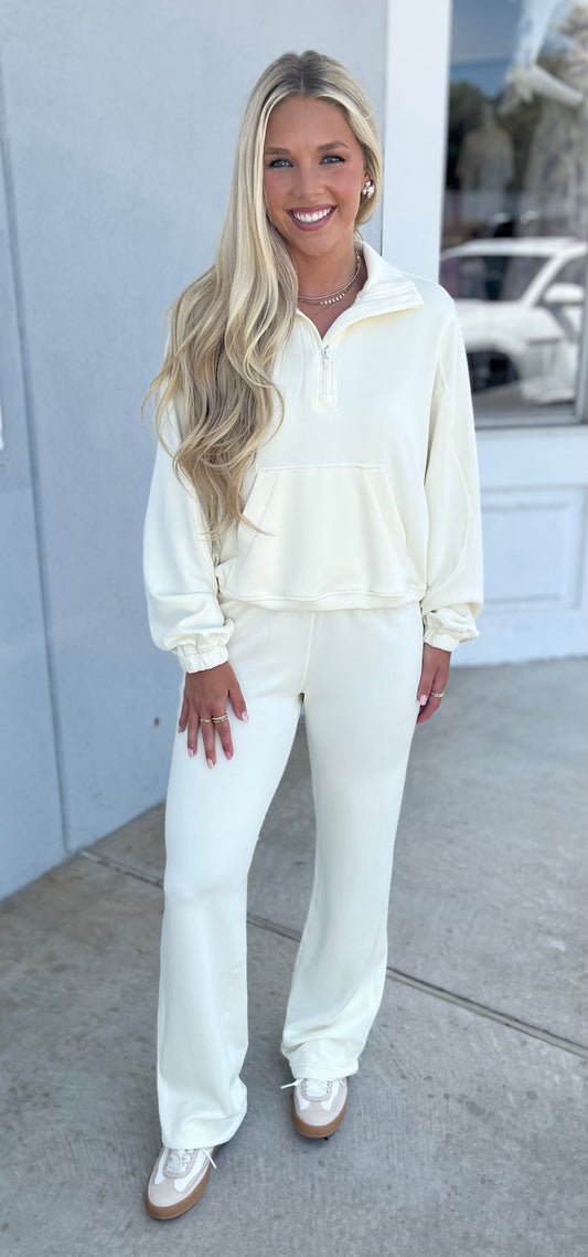 Cream High Waisted Full-Length Pants