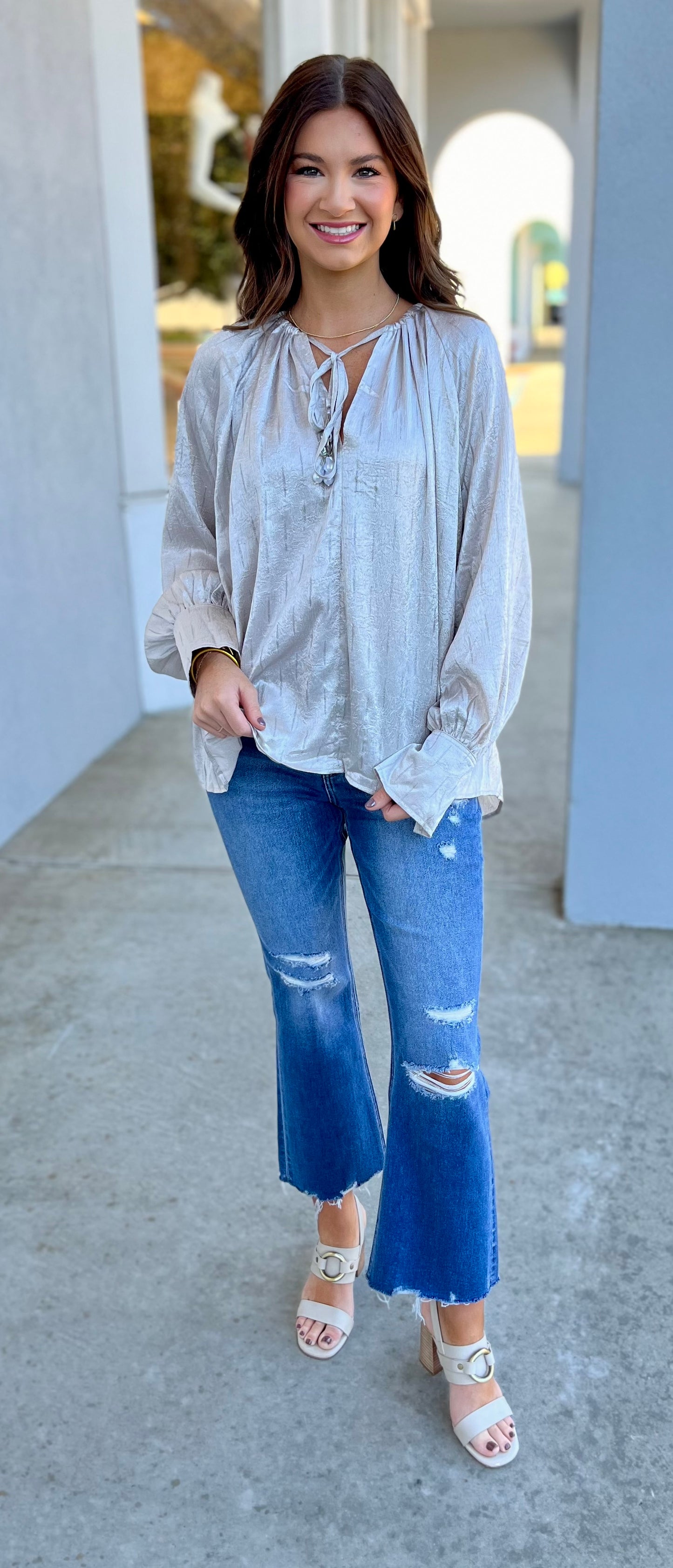 Silver V Neck Blouse