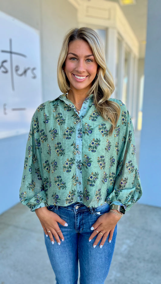 Dark Sage Floral Blouse