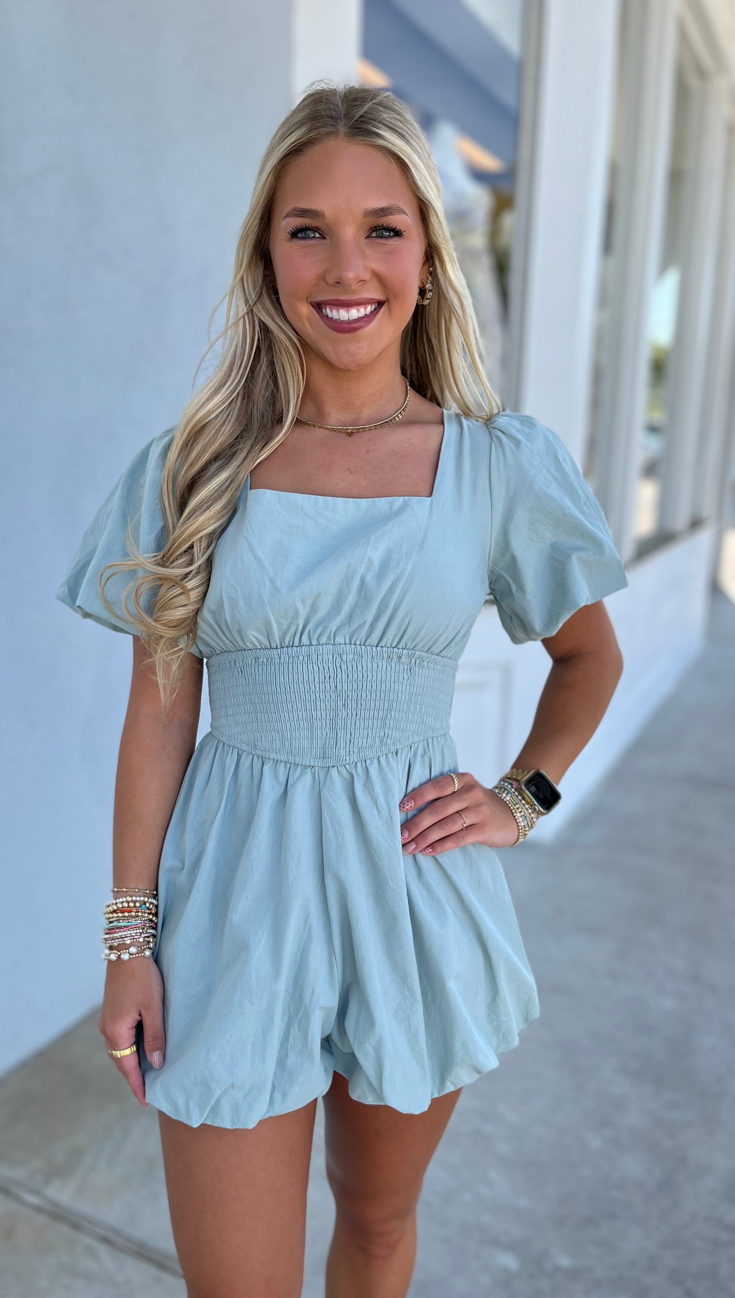 Sage Puff Sleeve Romper