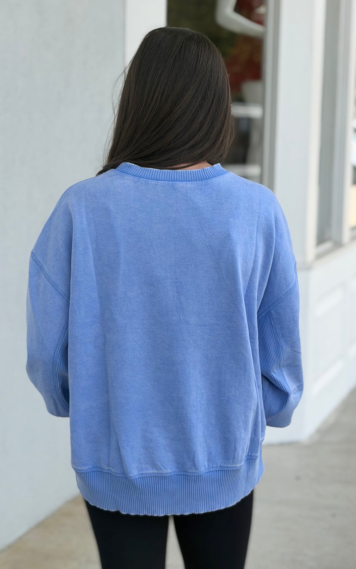 Acid Wash Fleece Pullover, Cornflower Blue