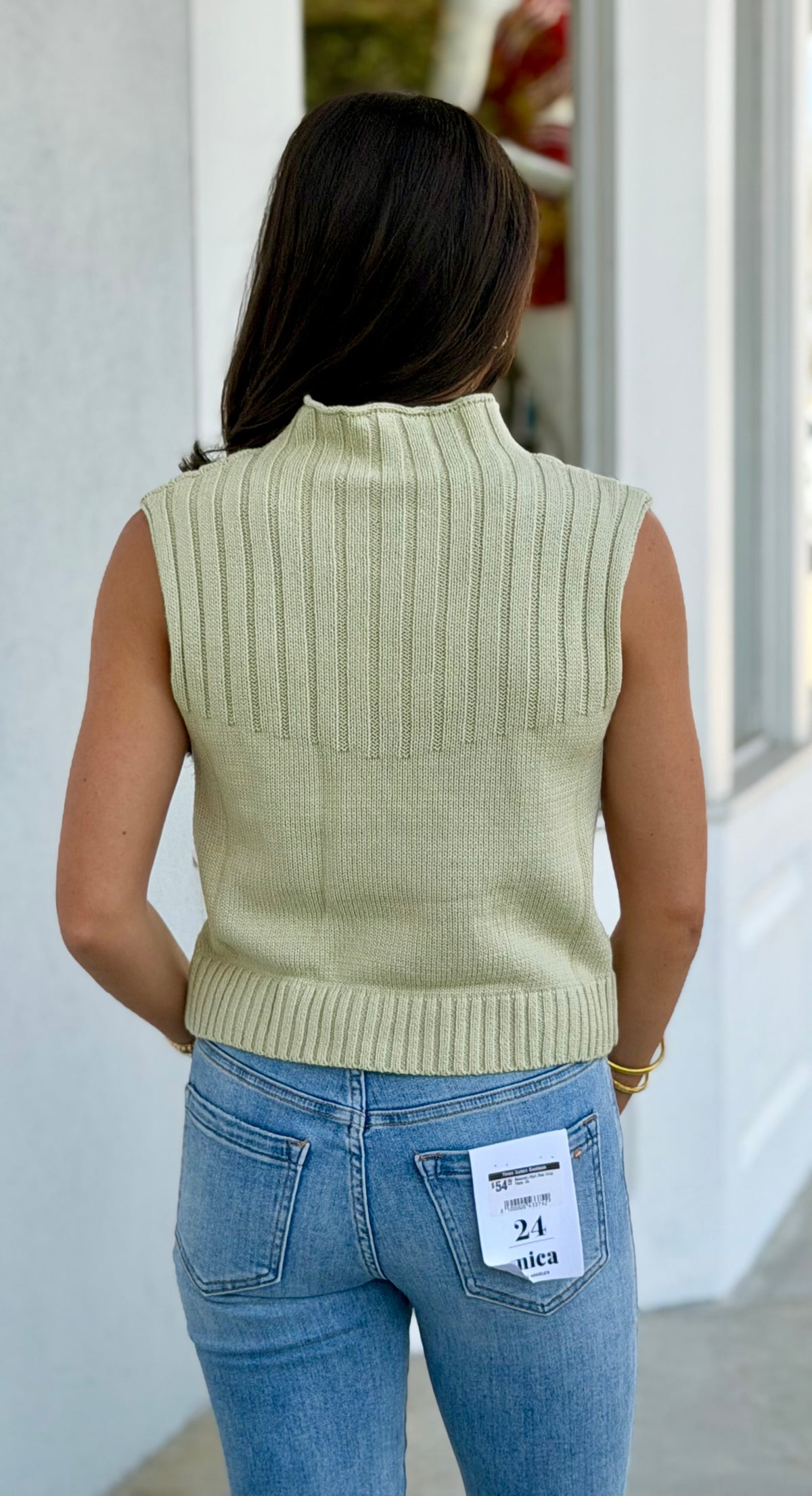 Mock Neck Sleeveless Sweater Top, Lt Green