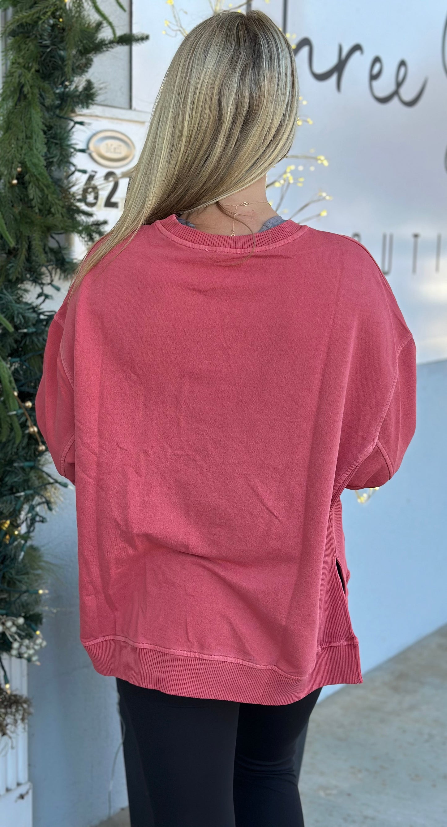 French Terry Wash Pullover, Ruby