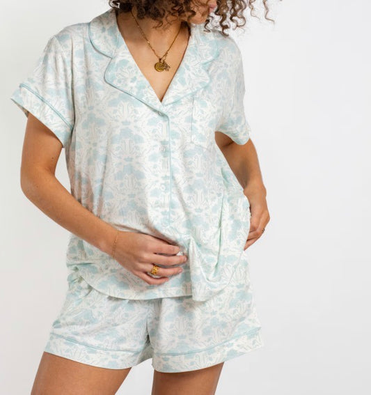 White/Blue Printed Short Sleeve/Pant Pajama Set