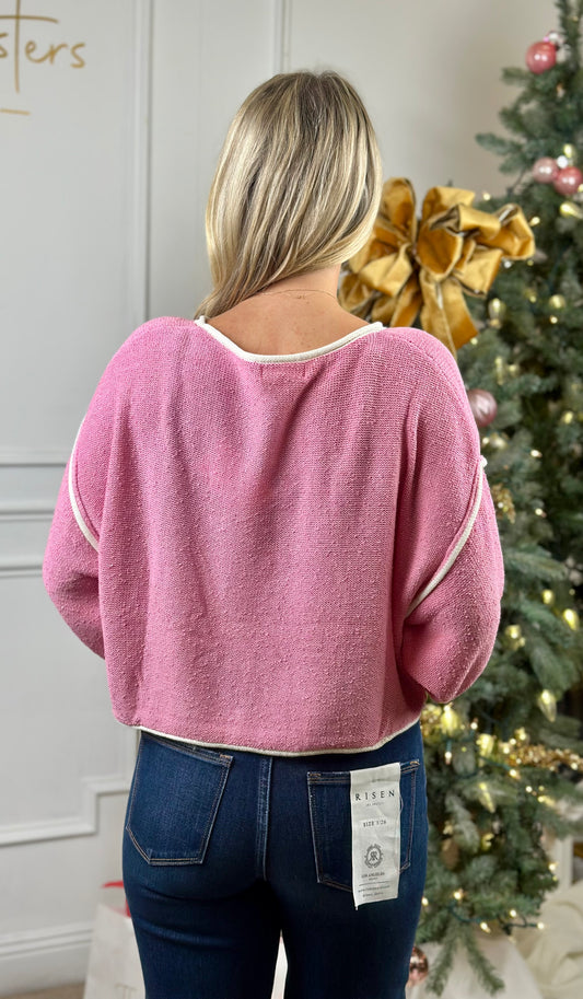 Soft Pink Boat Neck Crop Sweater
