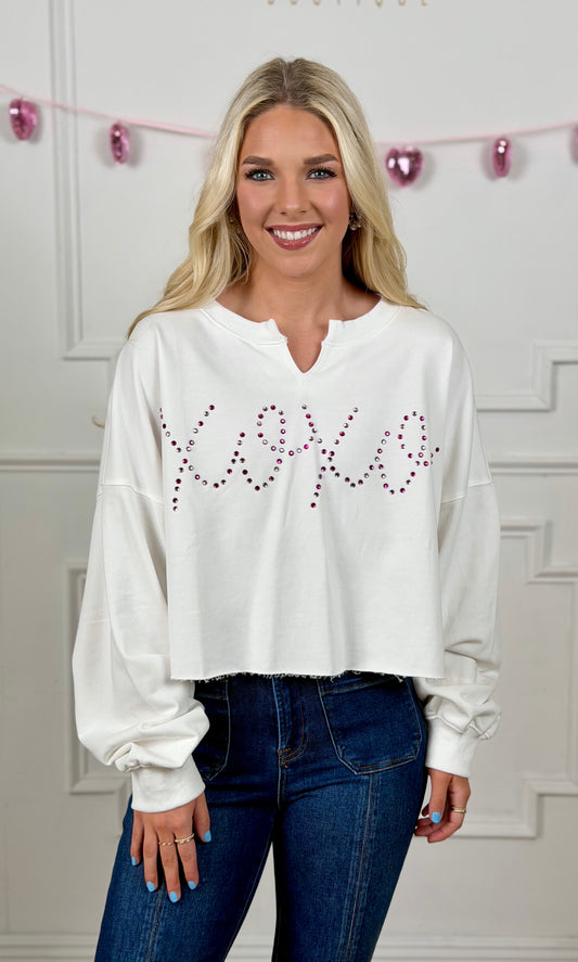XOXO Rhinestone Crop Sweatshirt