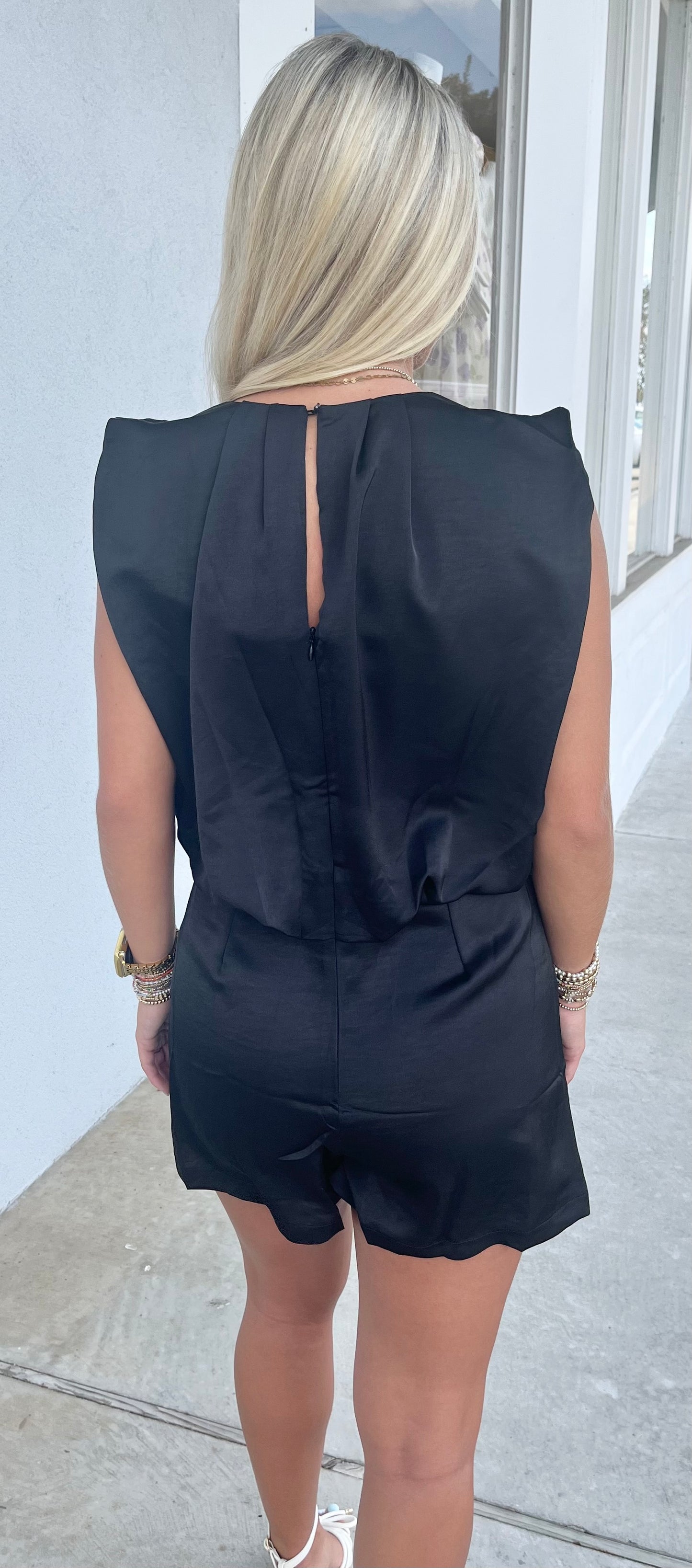 Sleeveless Round Neck Romper, Black