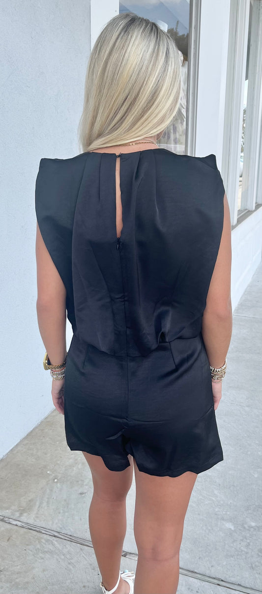 Sleeveless Round Neck Romper, Black