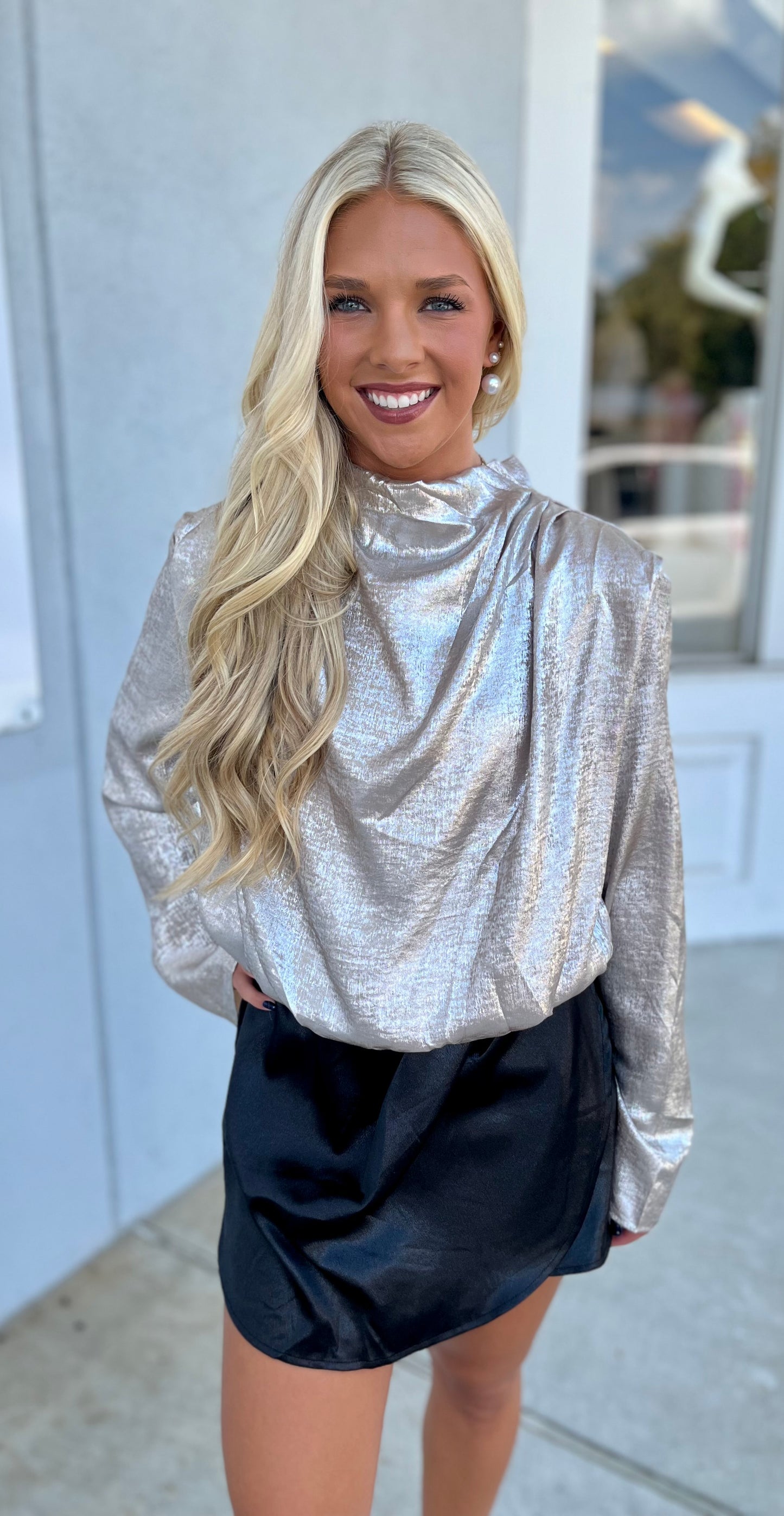Taupe High Neck Long Sleep Top