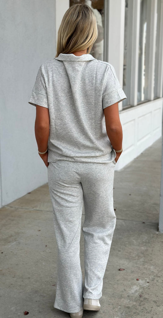 Scuba Half Zip SS Top & Pants Set, H Grey