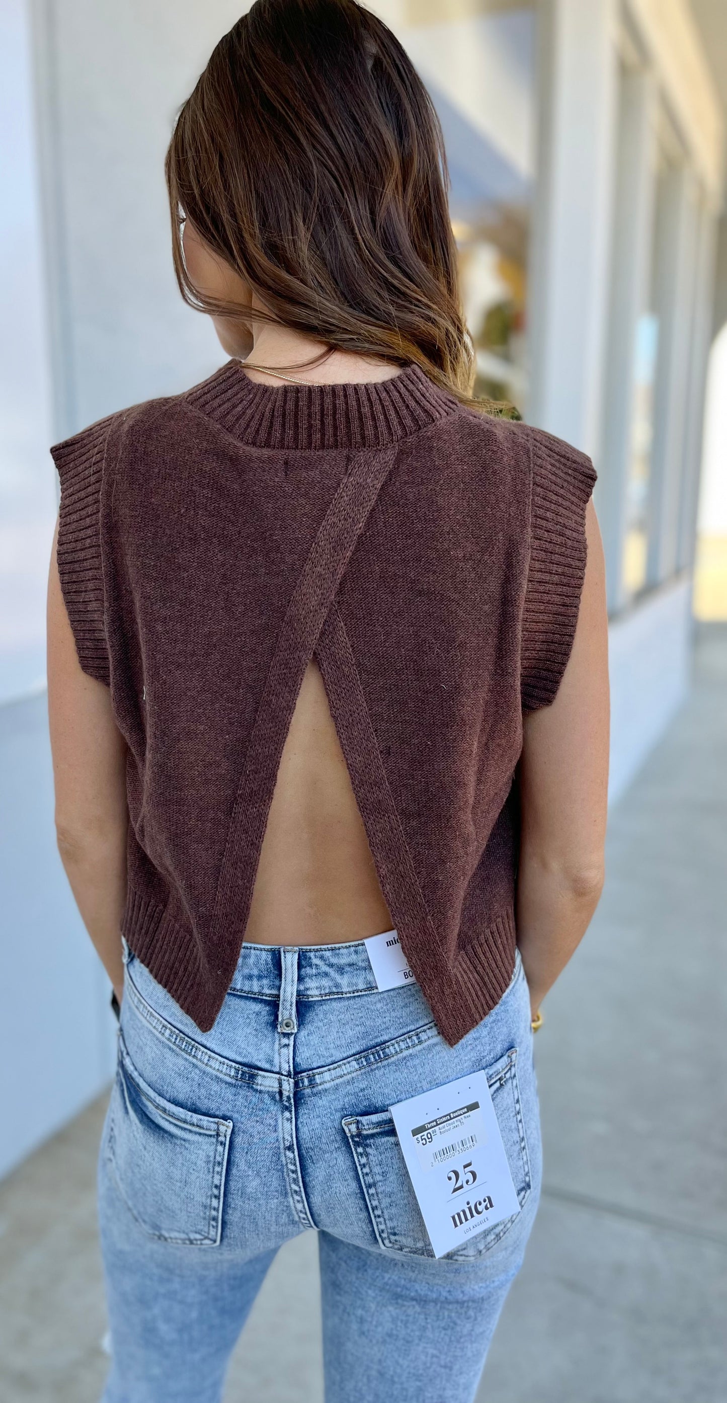 Chocolate Knit Sleeveless Top With Open Back