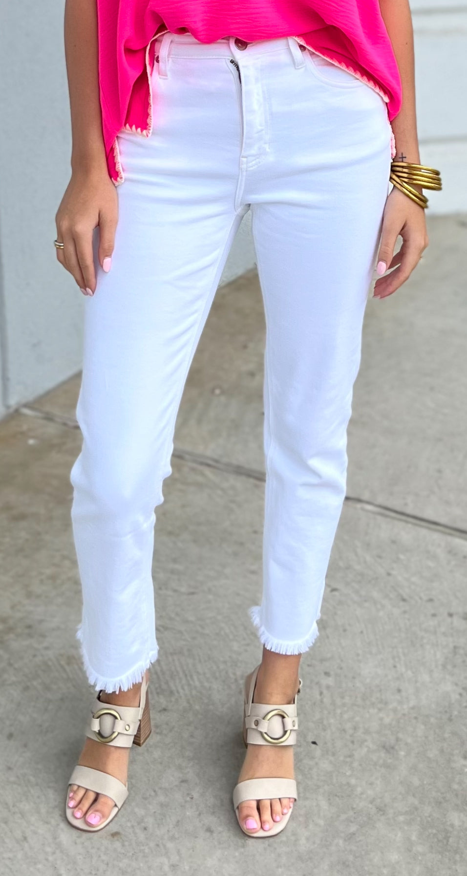 White High Rise Slim Straight