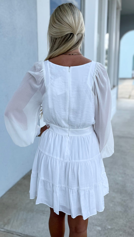 Off White Surplice Tiered Dress