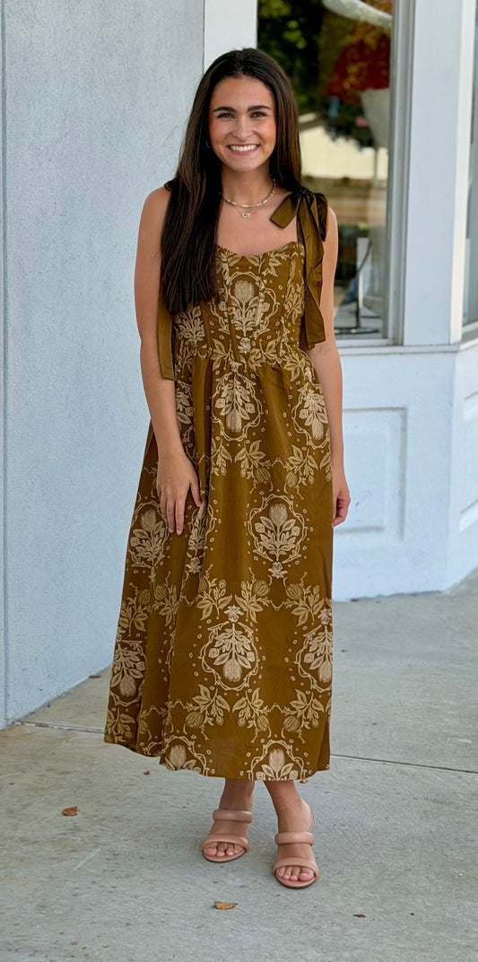 Dark Olive Medallion Midi Dress