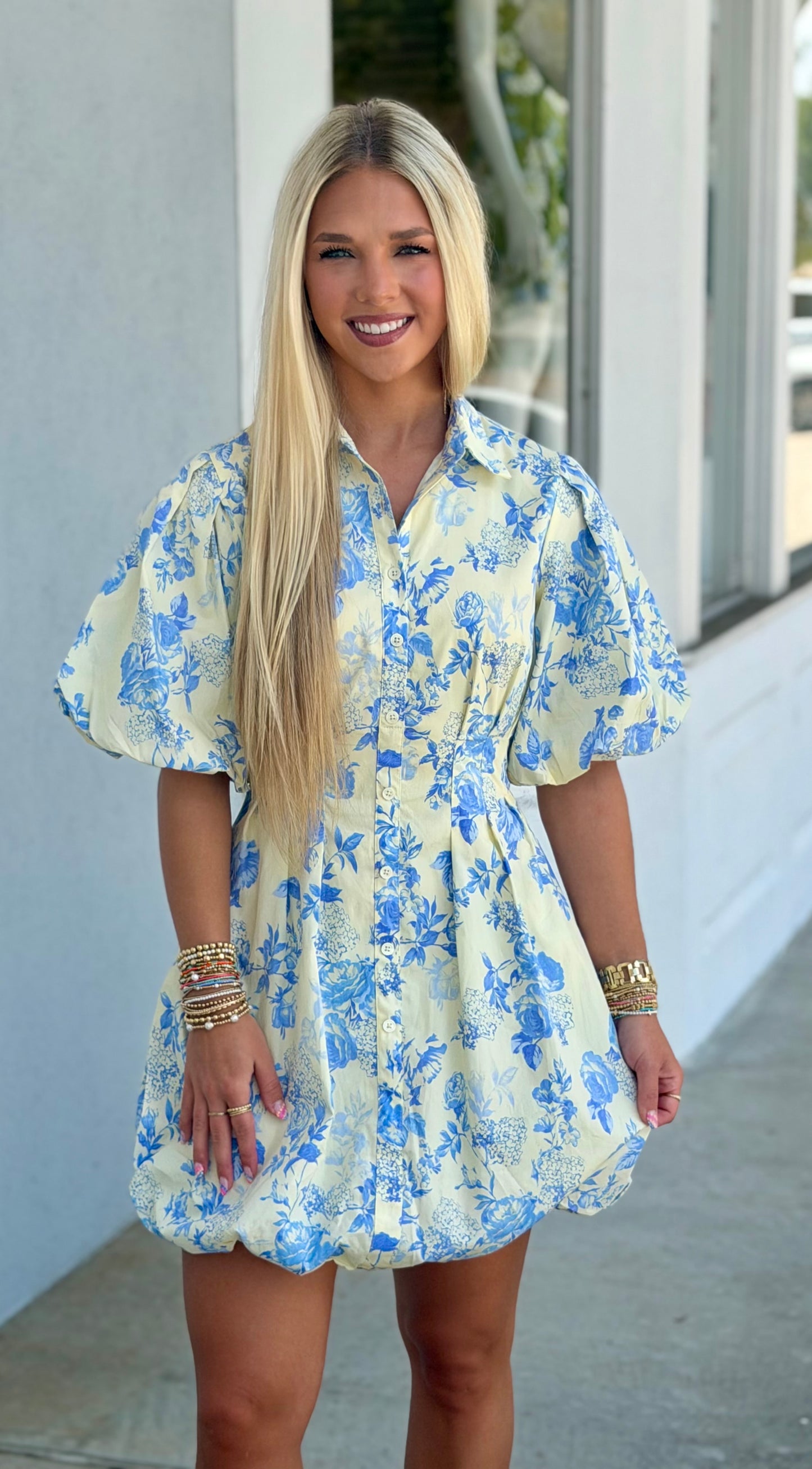 Cream Blue Dress W/Lining