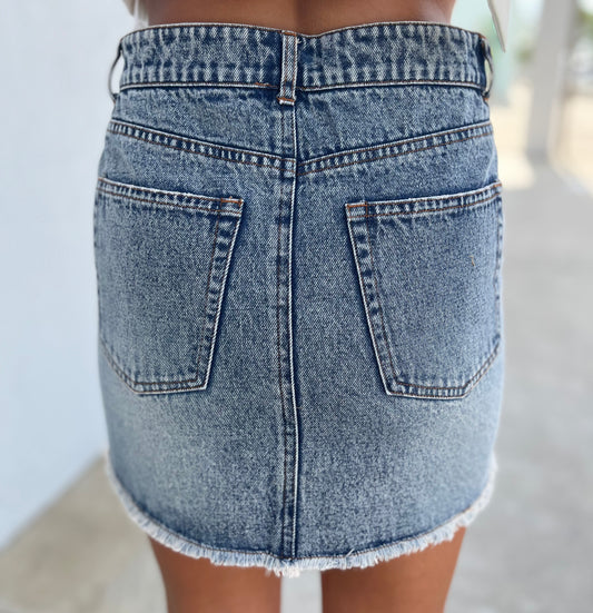 Denim Mini Skirt With Frayed Hem