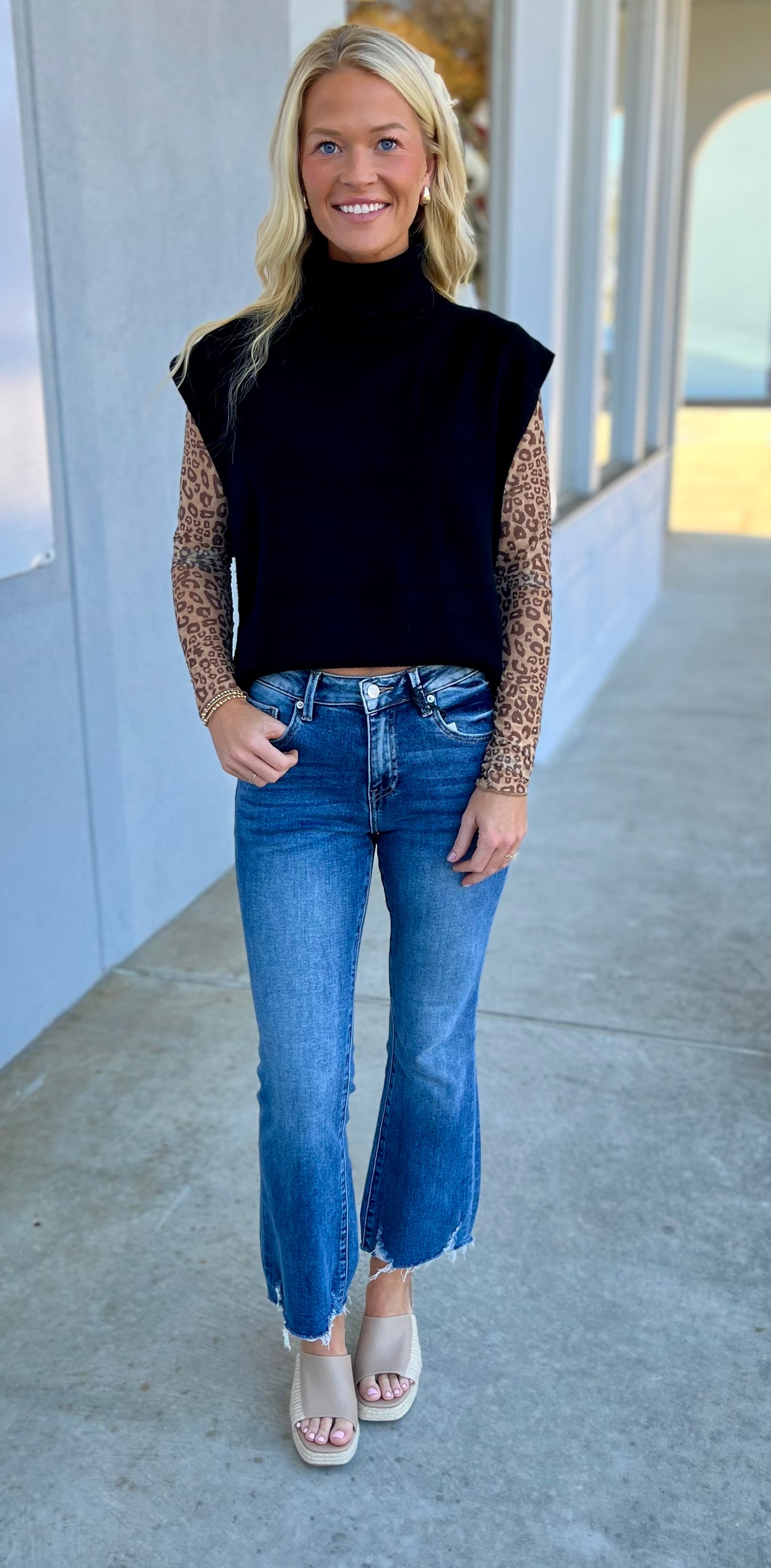 Black High Low Turtleneck Top