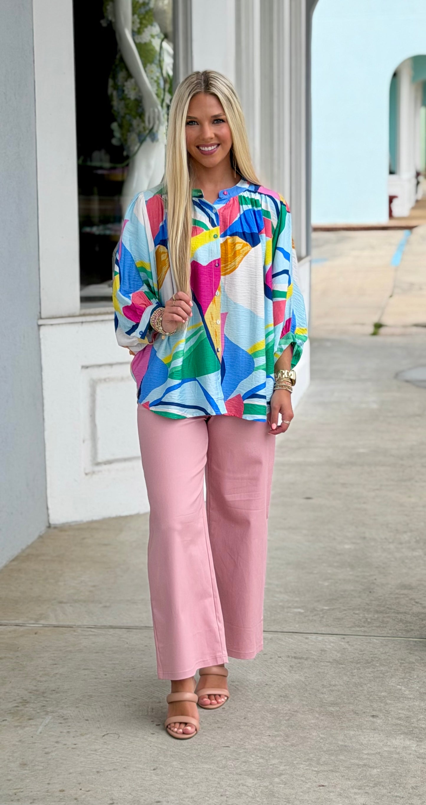 Bright Abstract Button Down Blouse
