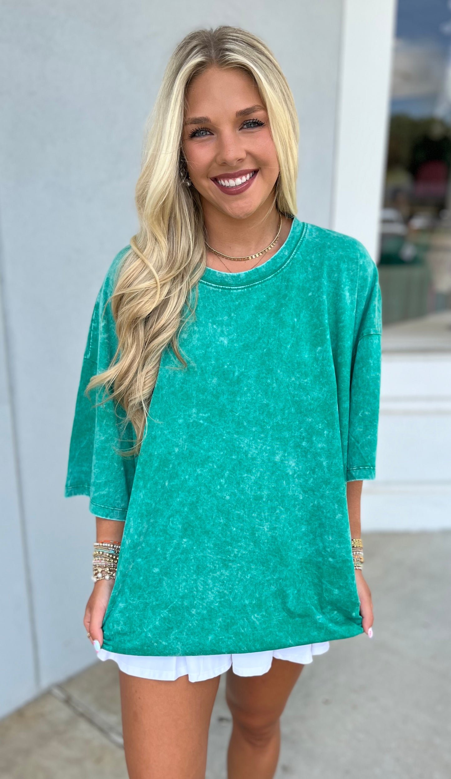 Acid Wash Oversized Boyfriend Tee, K Green