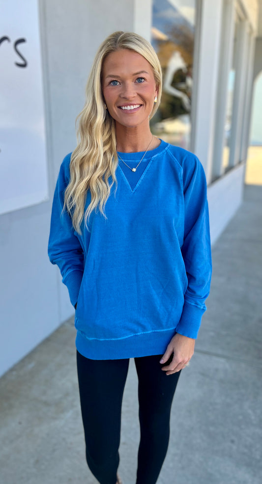 French Terry Pullover With Pockets, Classic Blue