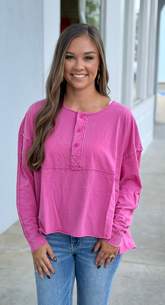 Knit Button Top, Fuchsia