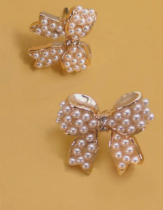 Mini Pearl Bow Ribbon Earrings