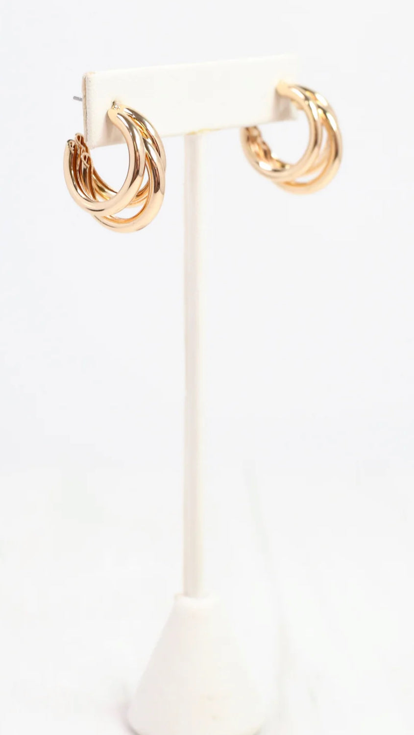 Gold Vigo Triple Hoop Earrings