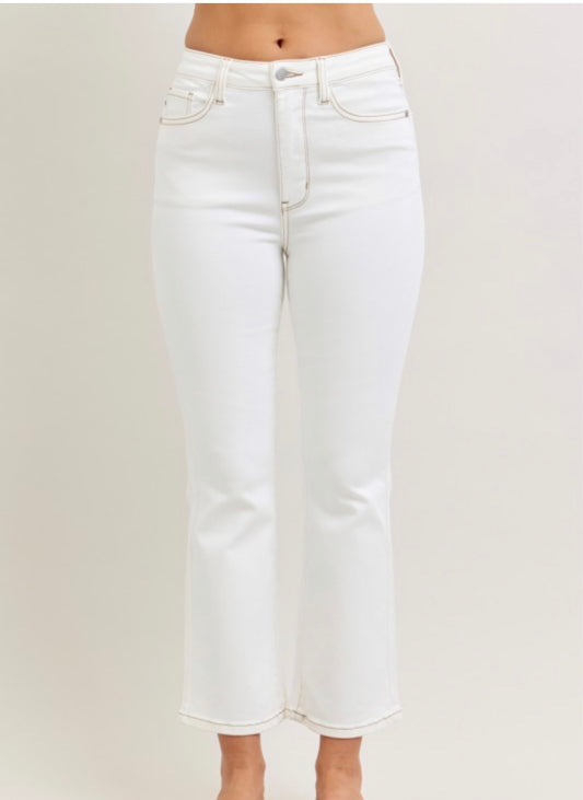 White HW Kick Flare Jeans