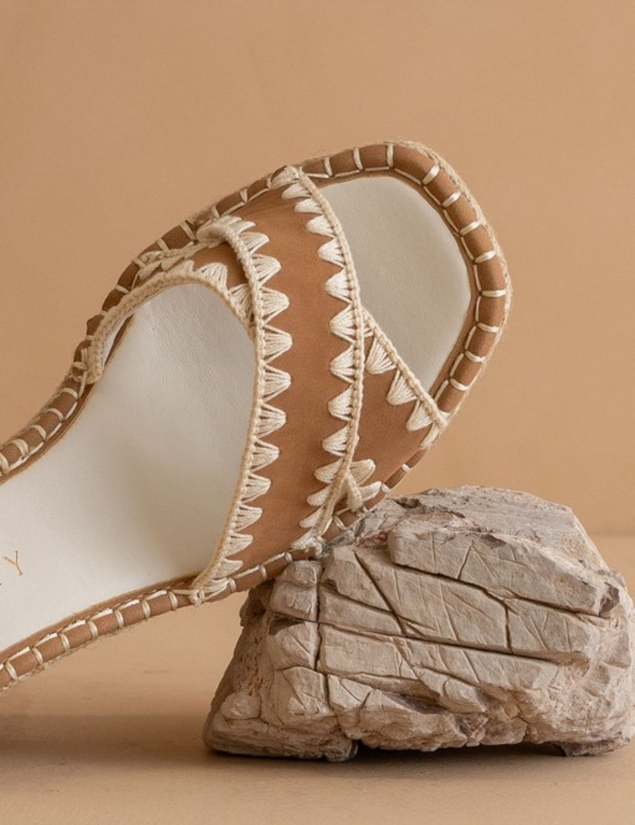 Camel Espadrille with Embroidered Straps