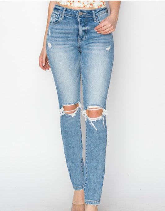 Light High Rise Ankle Skinny Knee Distressed Jeans