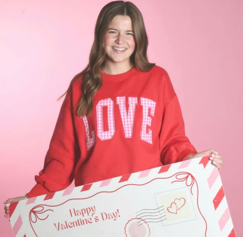 Love Red With Pink Gingham Lulu Mac Pullover