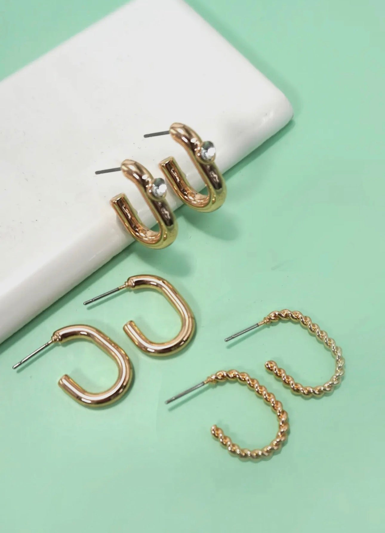Gold Trio Huggle Hoop Post Earrings