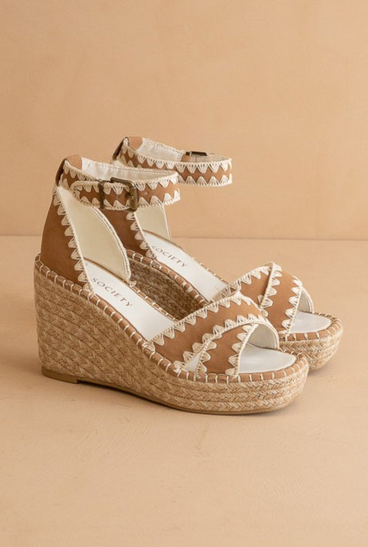 Camel Espadrille with Embroidered Straps