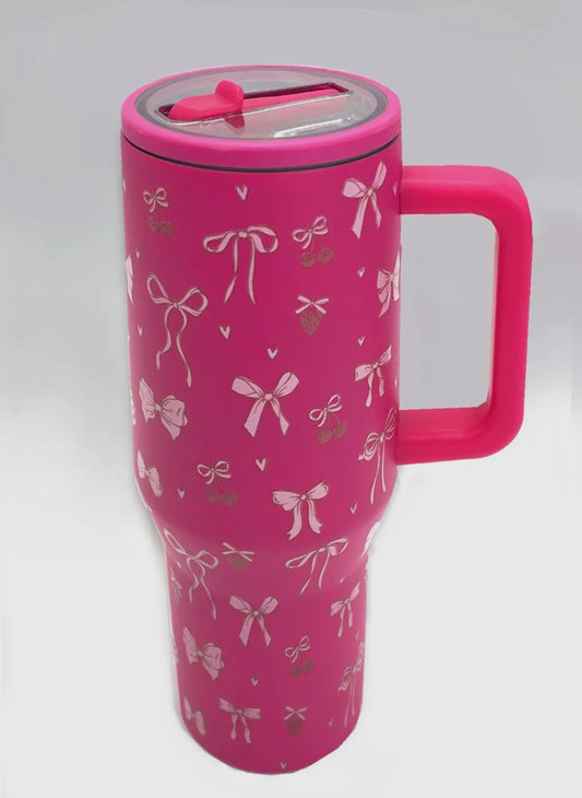 Bow Fuchsia Stainless Steel Tumbler-40oz