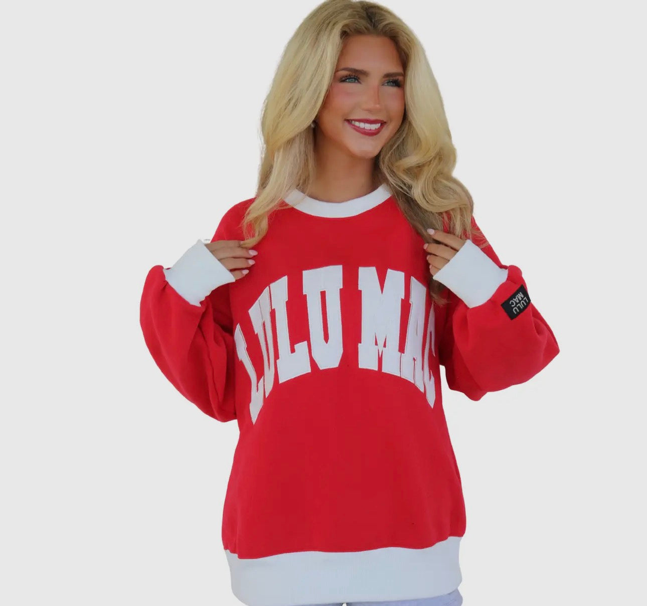 Lulu Mac Light Red/White Stitch Pullover