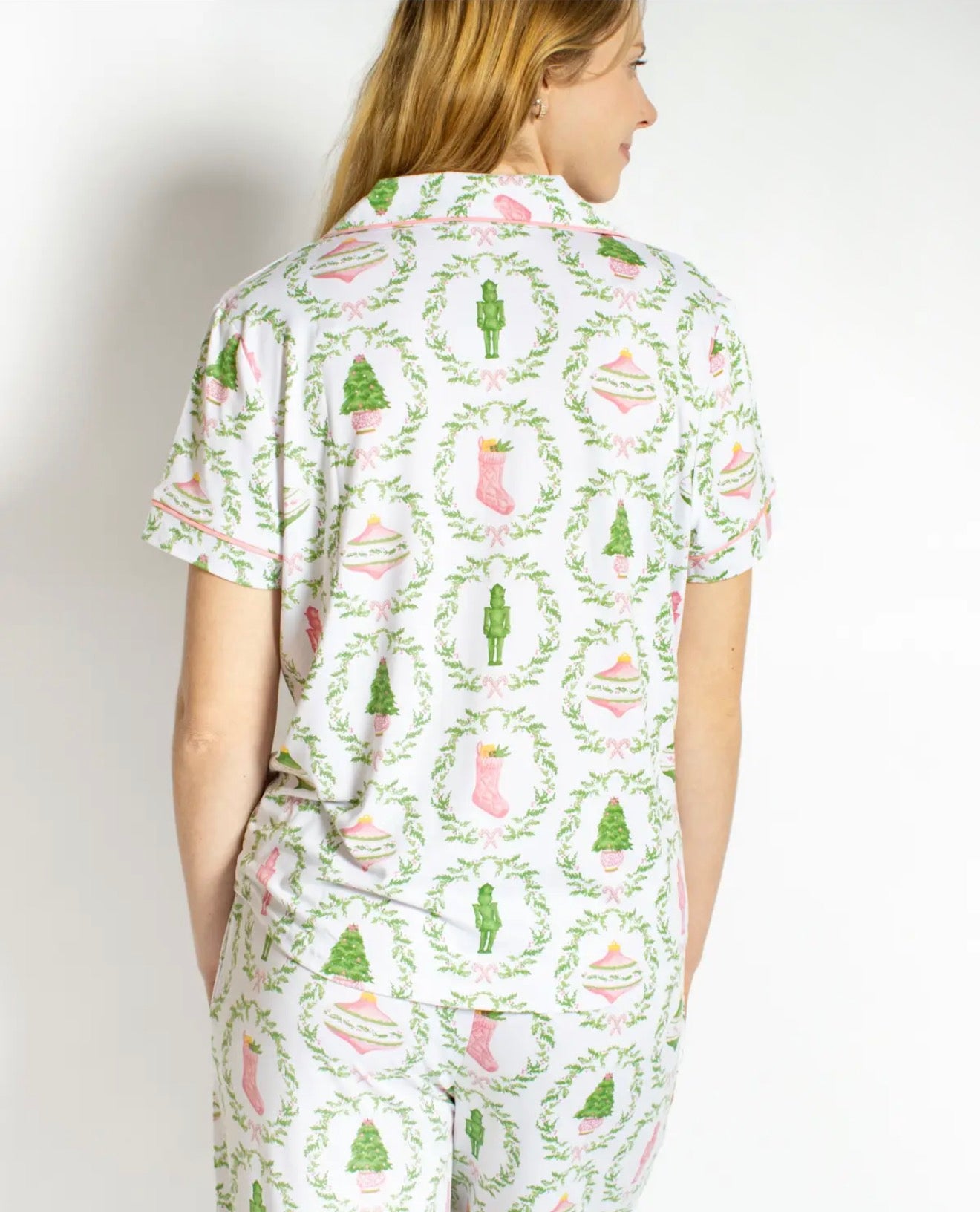 Nutcracker Trellis Short Sleeve Button Up Sleep Shirt