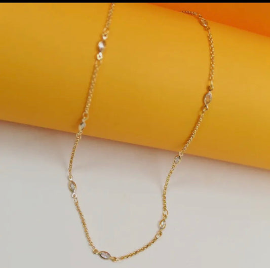 18K Gold Filled Charm Necklace CZ Stone
