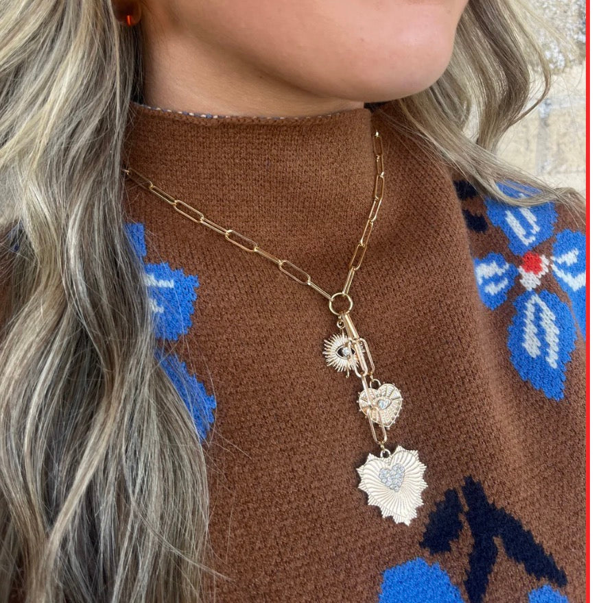 Three Chain Layered Charm Necklace