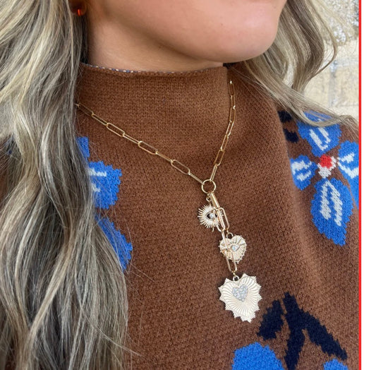 Three Chain Layered Charm Necklace