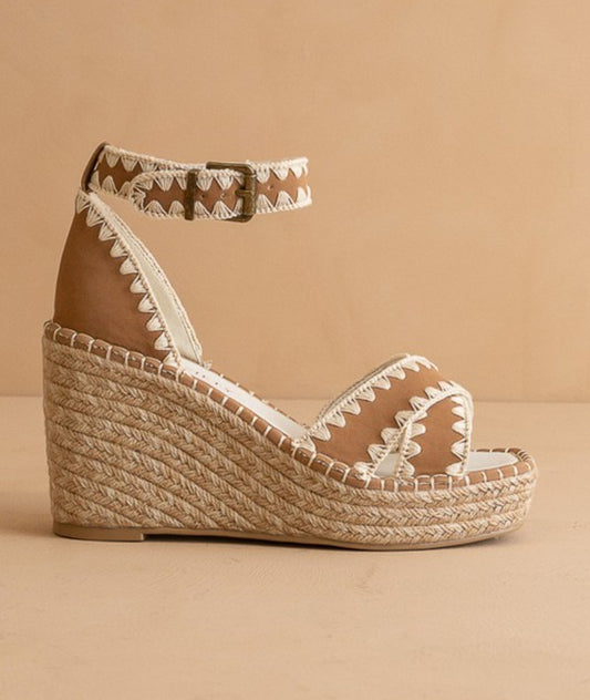 Camel Espadrille with Embroidered Straps