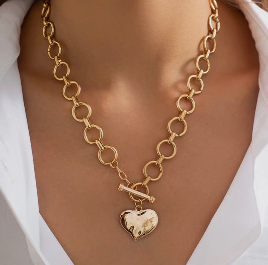 Hammered Heart Toggle Necklace